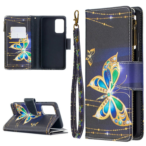 BF03 Zipper Wallet Design Pattern Printing Leather Phone Cover for Samsung Galaxy A52 4G / 5G / A52s 5G - Crystal Butterfly - 1