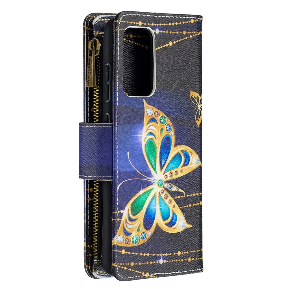 BF03 Zipper Wallet Design Pattern Printing Leather Phone Cover for Samsung Galaxy A52 4G / 5G / A52s 5G - Crystal Butterfly - 3