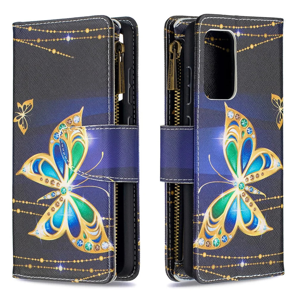 BF03 Zipper Wallet Design Pattern Printing Leather Phone Cover for Samsung Galaxy A52 4G / 5G / A52s 5G - Crystal Butterfly - 4