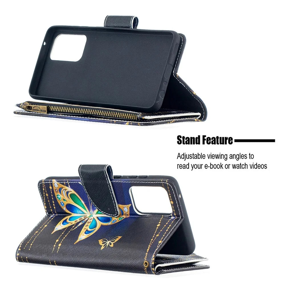 BF03 Zipper Wallet Design Pattern Printing Leather Phone Cover for Samsung Galaxy A52 4G / 5G / A52s 5G - Crystal Butterfly - 5
