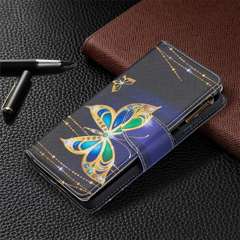 BF03 Zipper Wallet Design Pattern Printing Leather Phone Cover for Samsung Galaxy A52 4G / 5G / A52s 5G - Crystal Butterfly - 7