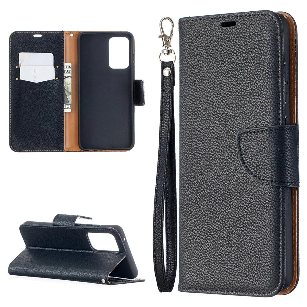 Litchi Surface with Wallet Leather Stand Case for Samsung Galaxy A52 4G/5G / A52s 5G - Black - 1