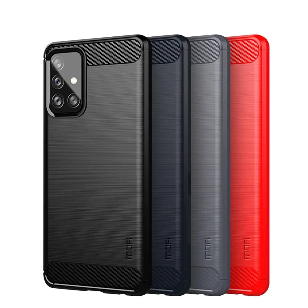 MOFI Carbon Fiber Brushed TPU Cover for Samsung Galaxy A72 5G / A72 4G - Black - 3