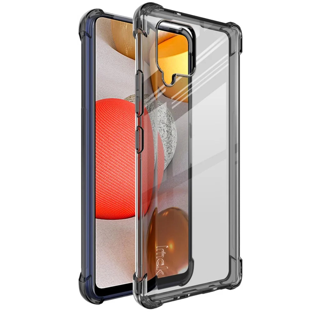 IMAK Shock-Absorbed Soft TPU Protection Case with Screen Protector Film for Samsung Galaxy A42 5G - Transparent Black - 1