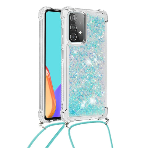 TPU Quicksand Design Phone Protective Shell Cover with Hanging Strap for Samsung Galaxy A52 4G/5G / A52s 5G - Baby Blue - 1