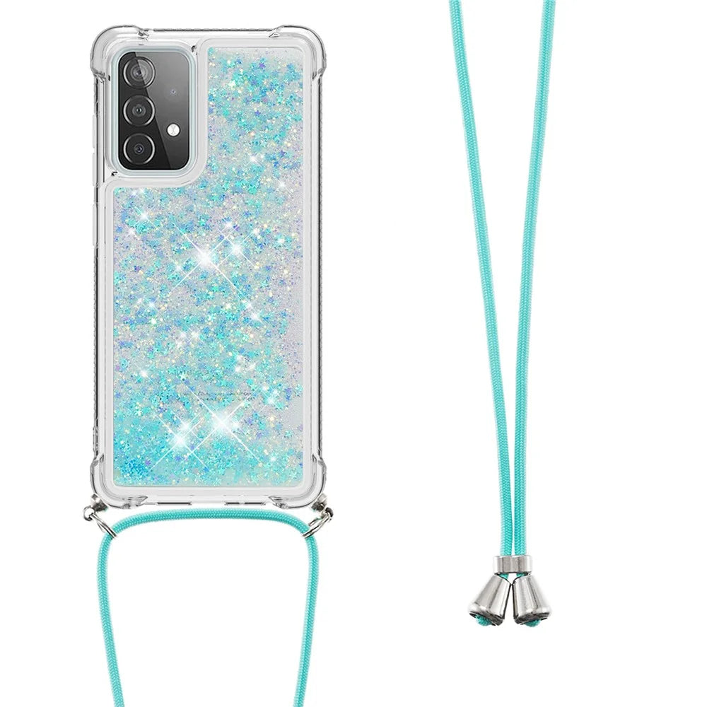 TPU Quicksand Design Phone Protective Shell Cover with Hanging Strap for Samsung Galaxy A52 4G/5G / A52s 5G - Baby Blue - 2