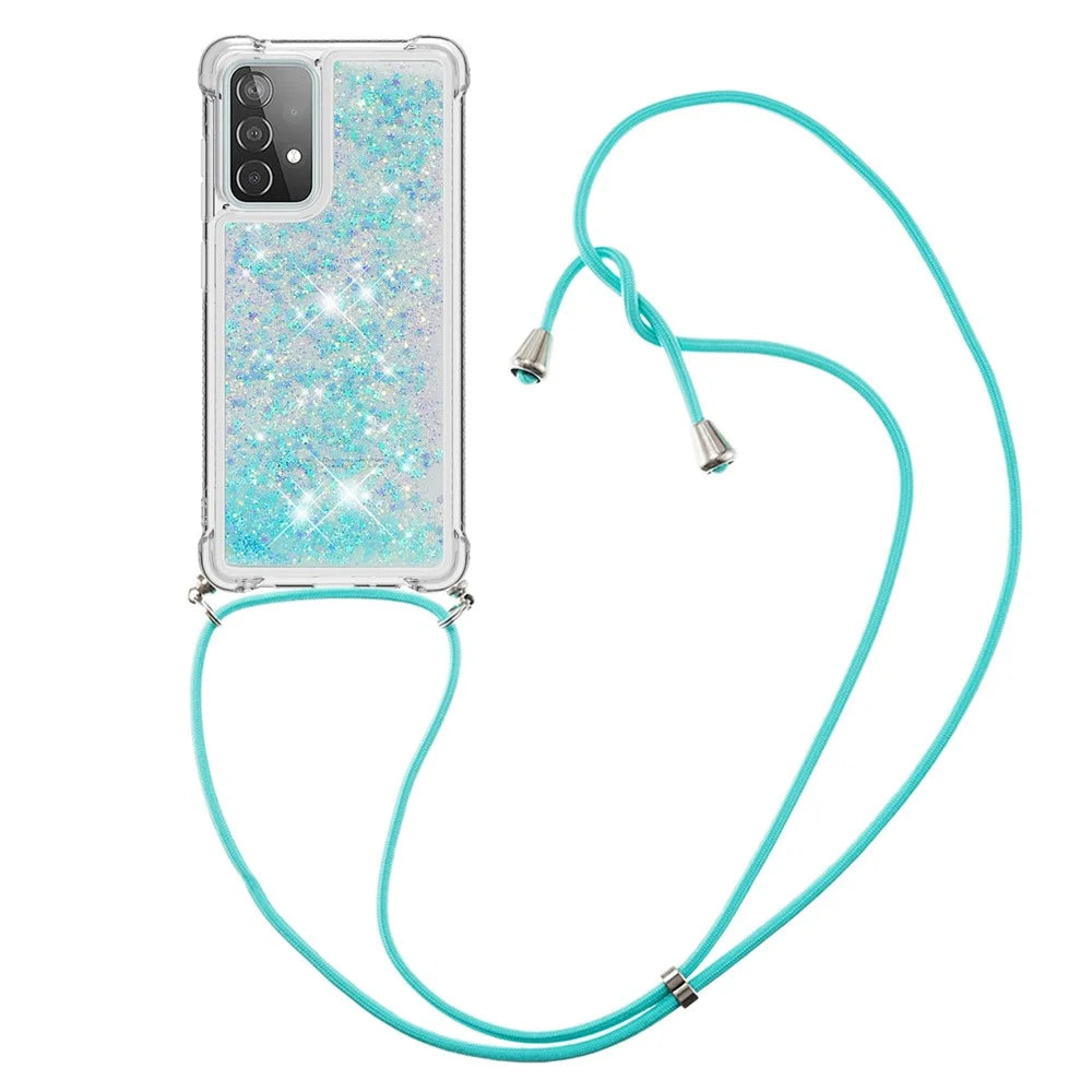 TPU Quicksand Design Phone Protective Shell Cover with Hanging Strap for Samsung Galaxy A52 4G/5G / A52s 5G - Baby Blue - 3
