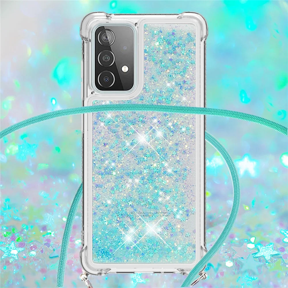 TPU Quicksand Design Phone Protective Shell Cover with Hanging Strap for Samsung Galaxy A52 4G/5G / A52s 5G - Baby Blue - 4