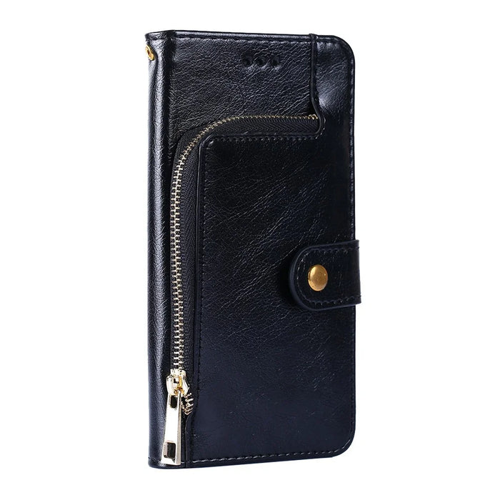 Leather Wallet Phone Stand Case for Samsung Galaxy A32 5G Zipper Pocket Design Cover - Black - 2