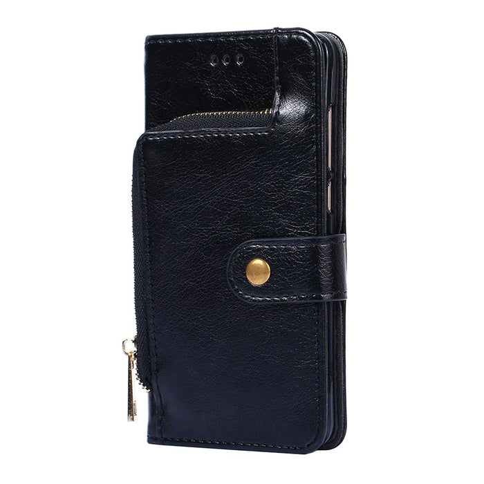 Leather Wallet Phone Stand Case for Samsung Galaxy A32 5G Zipper Pocket Design Cover - Black - 4