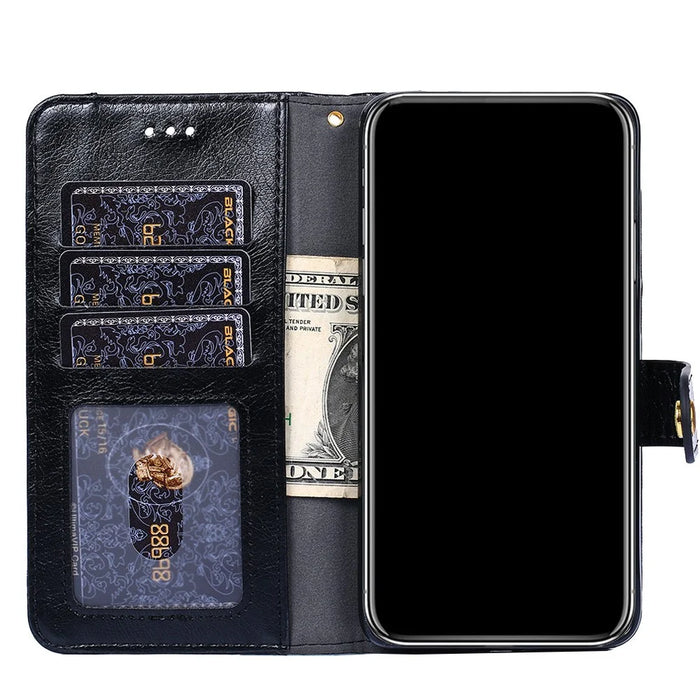 Leather Wallet Phone Stand Case for Samsung Galaxy A32 5G Zipper Pocket Design Cover - Black - 7