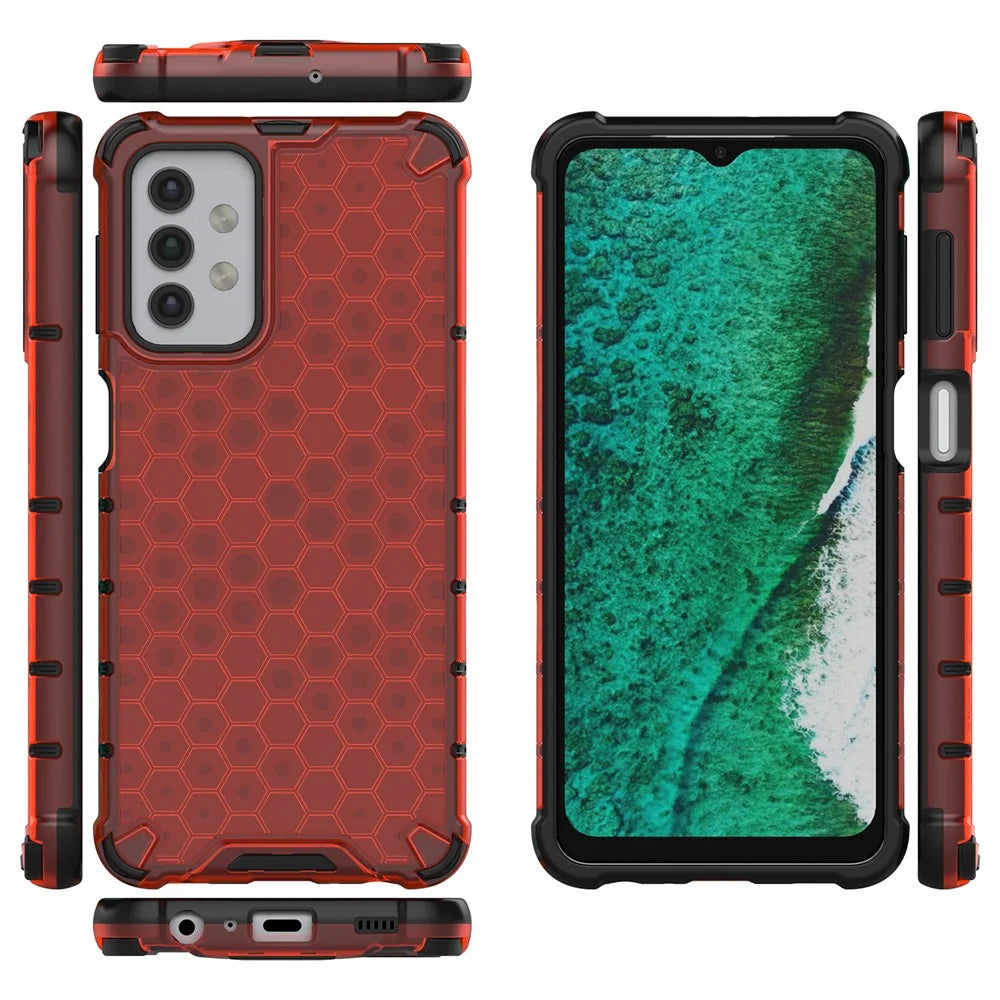 For Samsung Galaxy A32 5G Honeycomb Pattern Shock-proof TPU + PC Combo Case - Red - 2