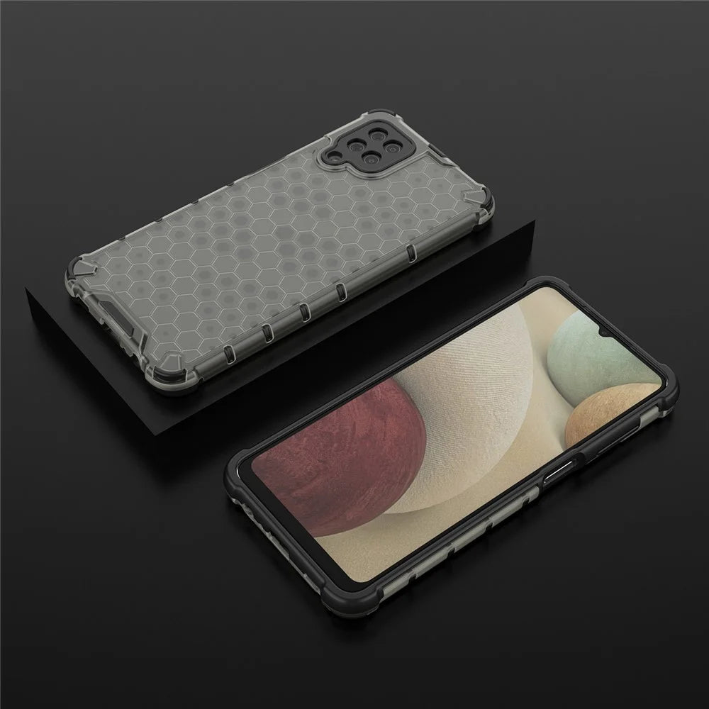 Honeycomb Pattern for Samsung Galaxy A12 Shock-proof TPU + PC Combo Case - Black - 3