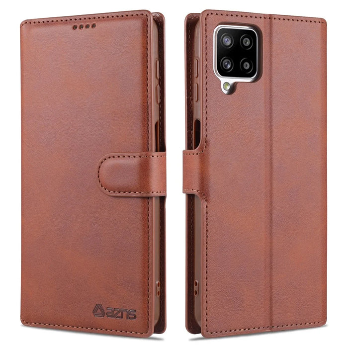 AZNS Leather Case for Samsung Galaxy A12 Wallet Cell Phone Protection Cover - Brown - 1