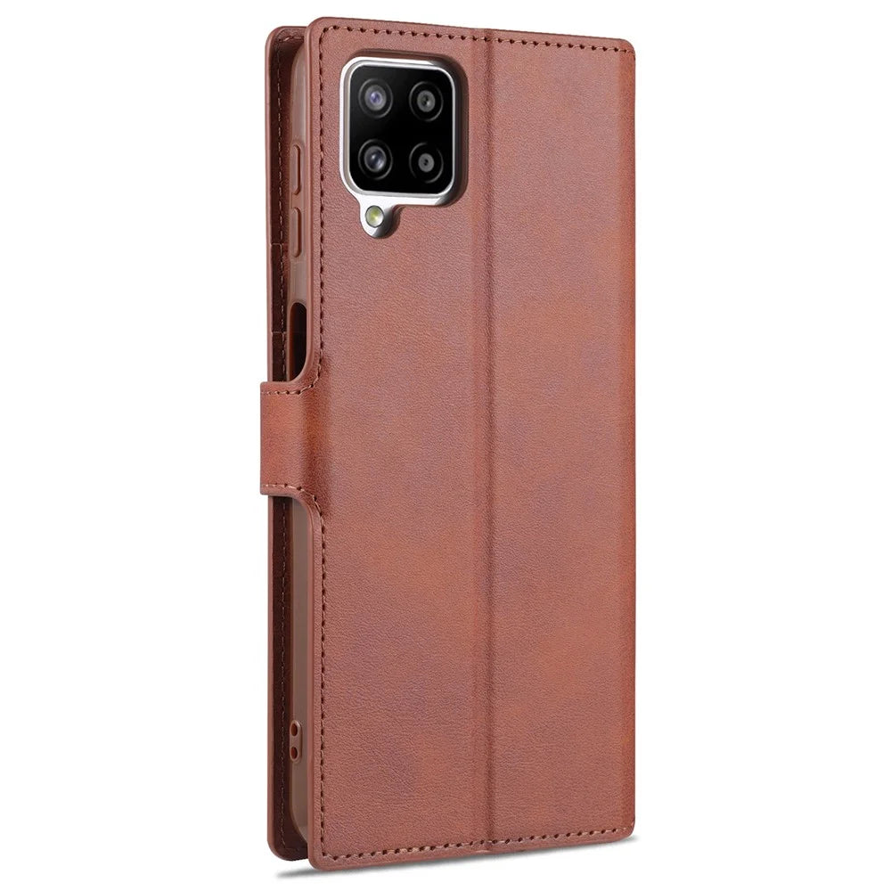AZNS Leather Case for Samsung Galaxy A12 Wallet Cell Phone Protection Cover - Brown - 3