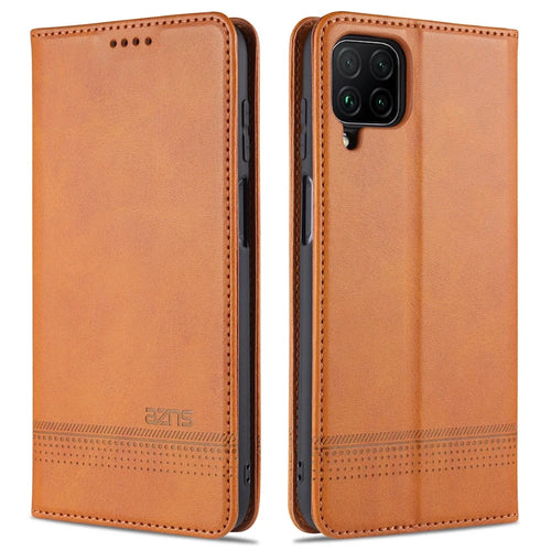 AZNS For Samsung Galaxy A12 Auto-absorbed Leather Shell Stand Wallet Case Cover - Brown - 1