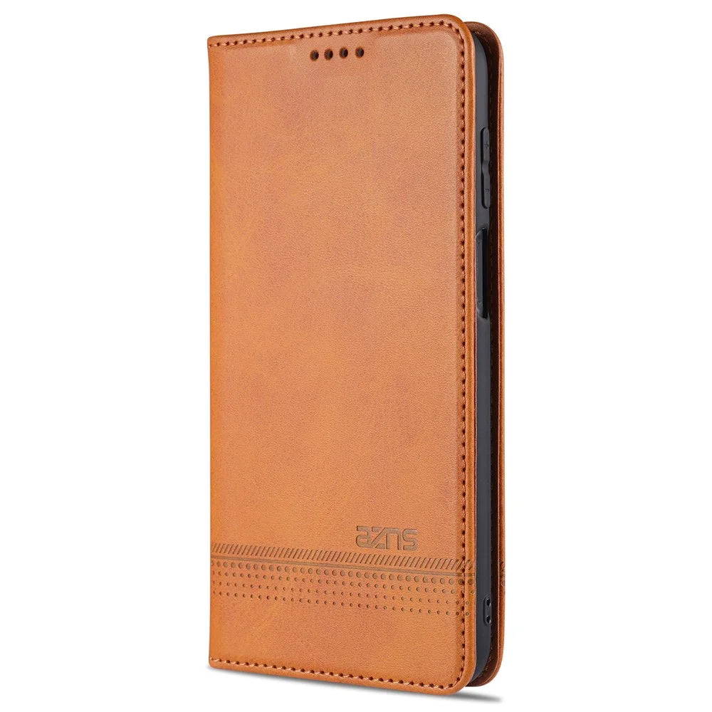 AZNS For Samsung Galaxy A12 Auto-absorbed Leather Shell Stand Wallet Case Cover - Brown - 2