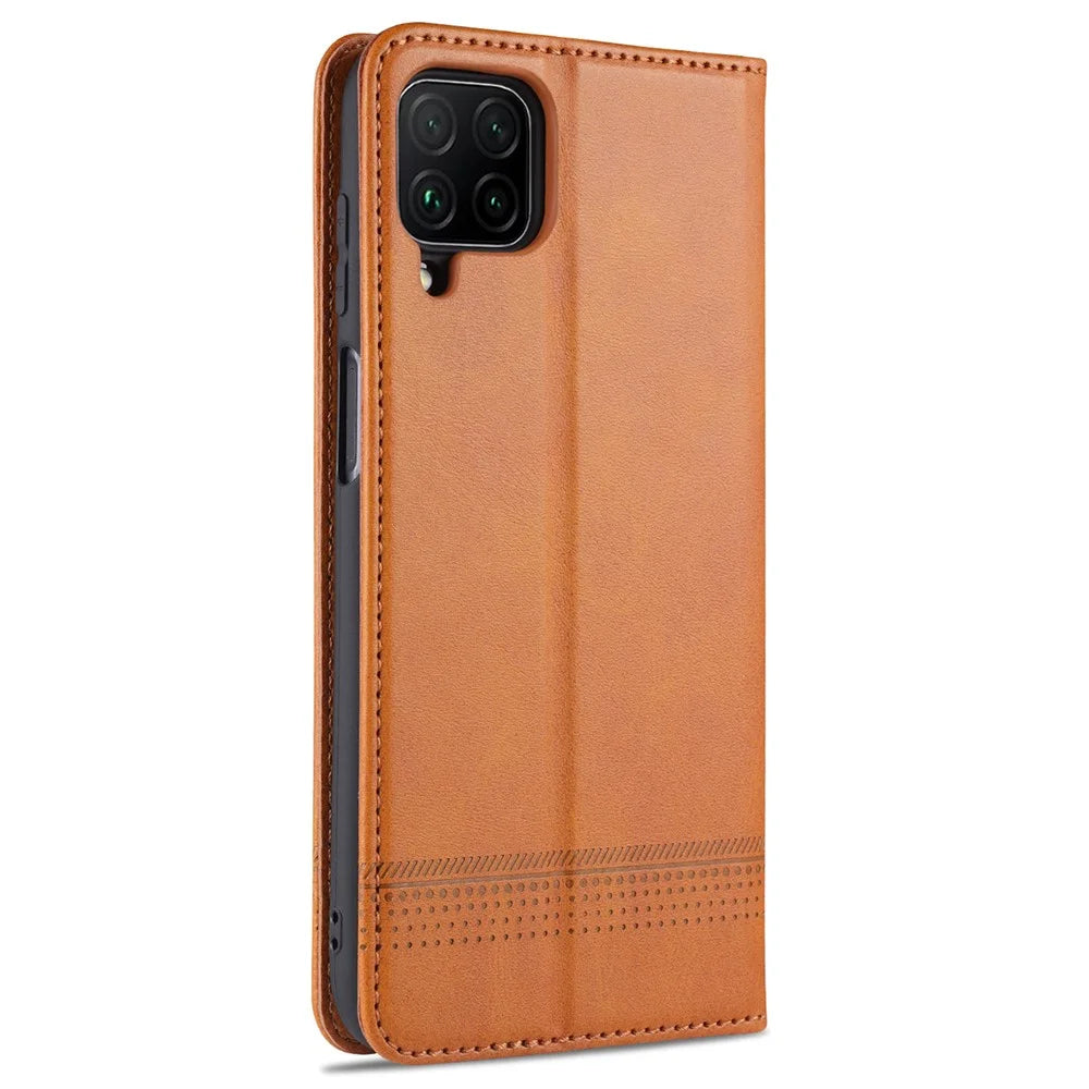 AZNS For Samsung Galaxy A12 Auto-absorbed Leather Shell Stand Wallet Case Cover - Brown - 3