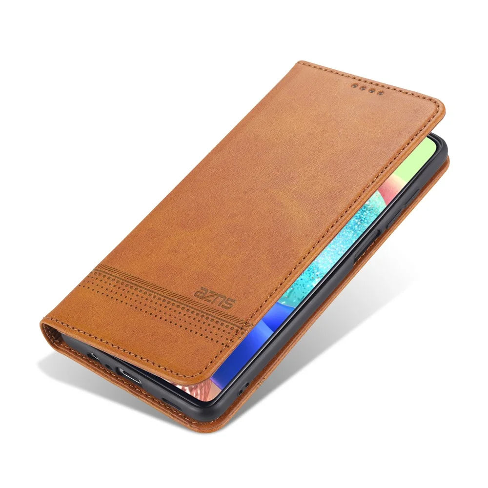 AZNS For Samsung Galaxy A12 Auto-absorbed Leather Shell Stand Wallet Case Cover - Brown - 4