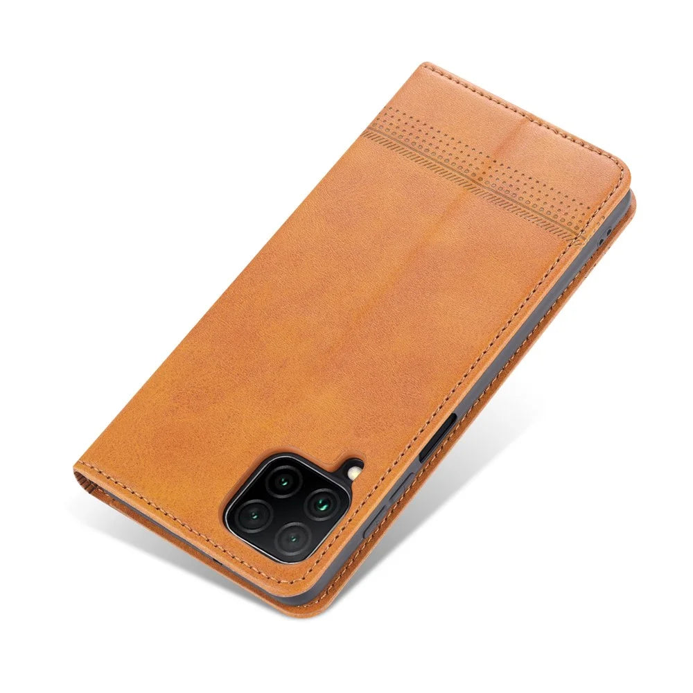 AZNS For Samsung Galaxy A12 Auto-absorbed Leather Shell Stand Wallet Case Cover - Brown - 5
