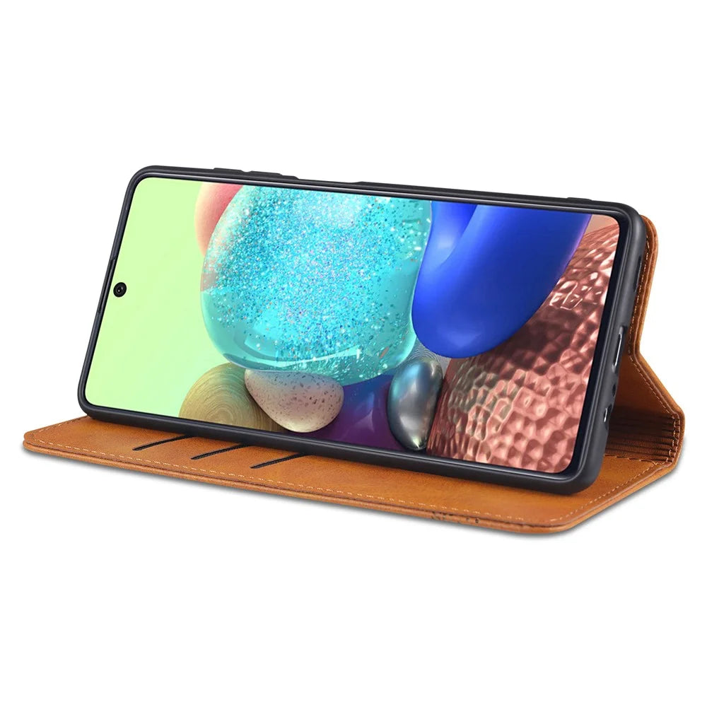 AZNS For Samsung Galaxy A12 Auto-absorbed Leather Shell Stand Wallet Case Cover - Brown - 6