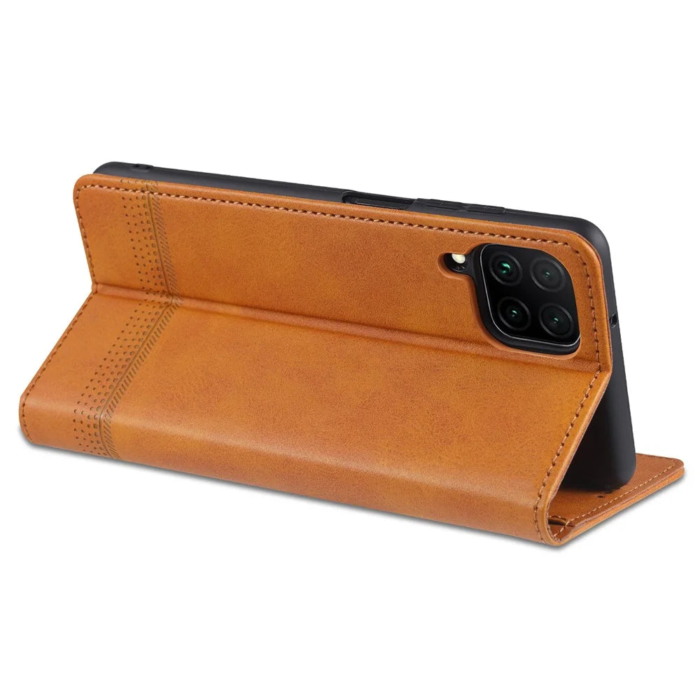 AZNS For Samsung Galaxy A12 Auto-absorbed Leather Shell Stand Wallet Case Cover - Brown - 7