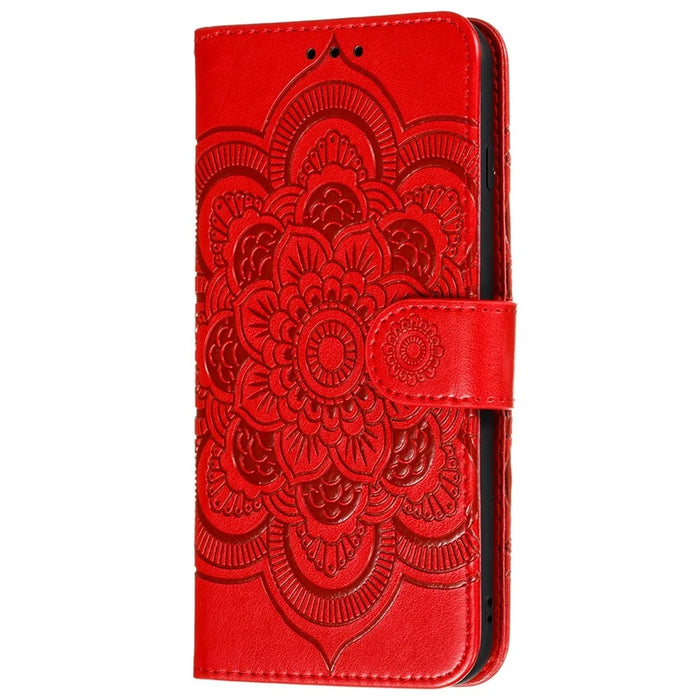 Imprint Mandala Flower Wallet Leather Cover for Samsung Galaxy A52 4G/5G / A52s 5G Protective Stand Shell - Red - 2