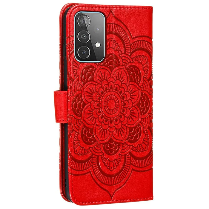 Imprint Mandala Flower Wallet Leather Cover for Samsung Galaxy A52 4G/5G / A52s 5G Protective Stand Shell - Red - 3
