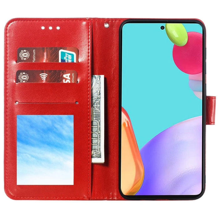 Imprint Mandala Flower Wallet Leather Cover for Samsung Galaxy A52 4G/5G / A52s 5G Protective Stand Shell - Red - 4