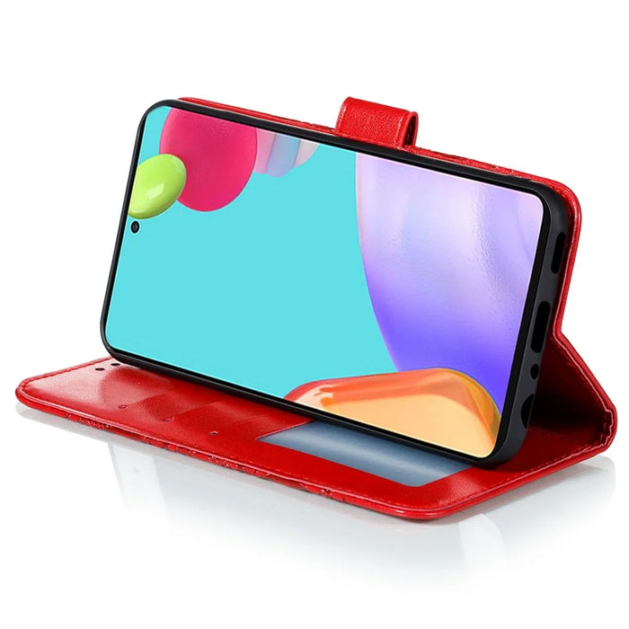 Imprint Mandala Flower Wallet Leather Cover for Samsung Galaxy A52 4G/5G / A52s 5G Protective Stand Shell - Red - 6