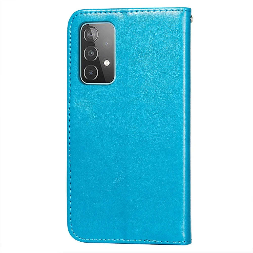 Dual-sided Magnetic Clasp Leather Wallet Stand Phone Case Shell for Samsung Galaxy A52 4G/5G / A52s 5G - Blue - 3