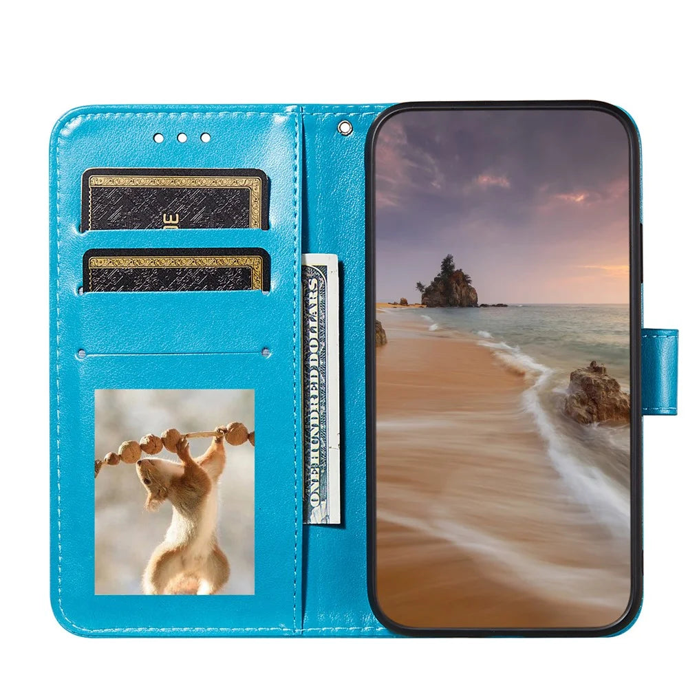 Dual-sided Magnetic Clasp Leather Wallet Stand Phone Case Shell for Samsung Galaxy A52 4G/5G / A52s 5G - Blue - 4