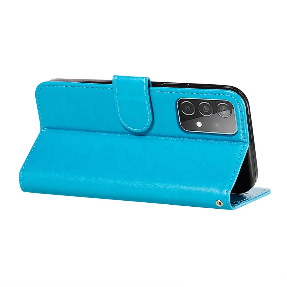 Dual-sided Magnetic Clasp Leather Wallet Stand Phone Case Shell for Samsung Galaxy A52 4G/5G / A52s 5G - Blue - 5