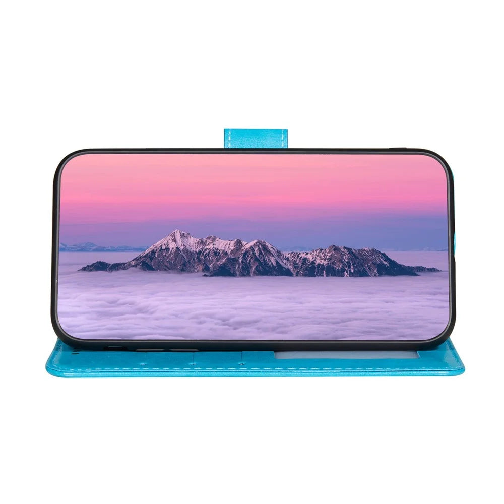 Dual-sided Magnetic Clasp Leather Wallet Stand Phone Case Shell for Samsung Galaxy A52 4G/5G / A52s 5G - Blue - 6