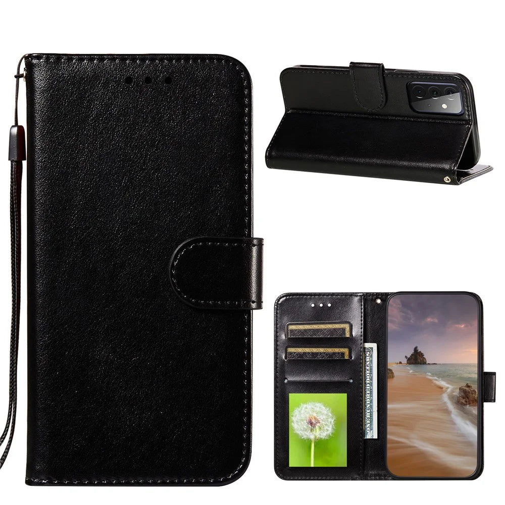 Dual-sided Magnetic Clasp Leather Protector for Samsung Galaxy A72 5G / A72 4G Wallet Stand Case - Black - 1