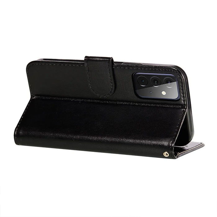 Dual-sided Magnetic Clasp Leather Protector for Samsung Galaxy A72 5G / A72 4G Wallet Stand Case - Black - 5