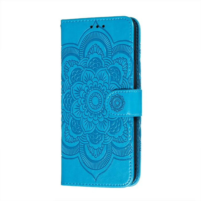 Imprint Mandala Flower Stand for Samsung Galaxy A72 5G / A72 4G Leather Case - Blue - 2