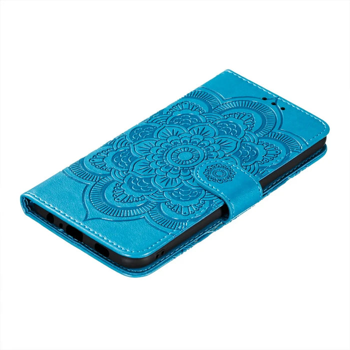 Imprint Mandala Flower Stand for Samsung Galaxy A72 5G / A72 4G Leather Case - Blue - 7