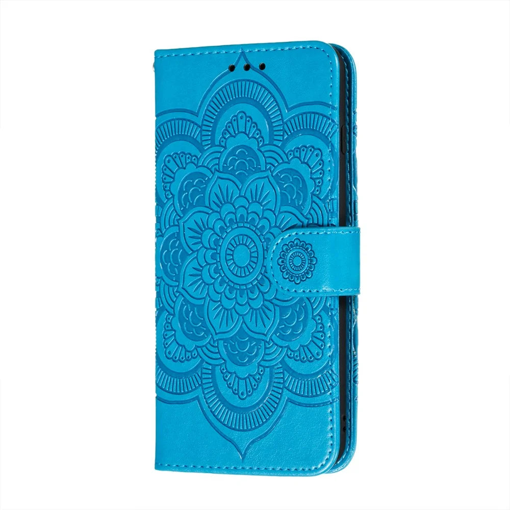 Imprint Mandala Flower Stand Leather Flip Shell for Samsung Galaxy A32 5G Case - Blue - 2