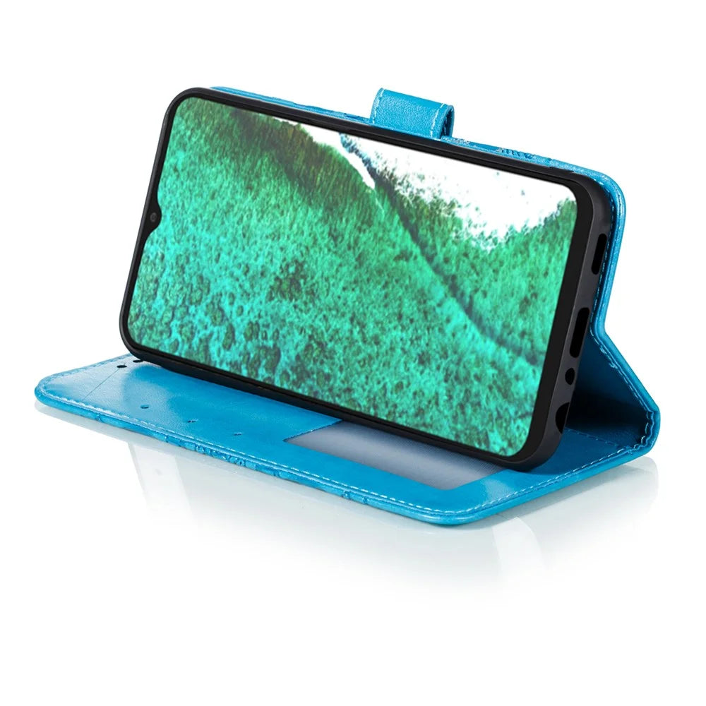 Imprint Mandala Flower Stand Leather Flip Shell for Samsung Galaxy A32 5G Case - Blue - 5