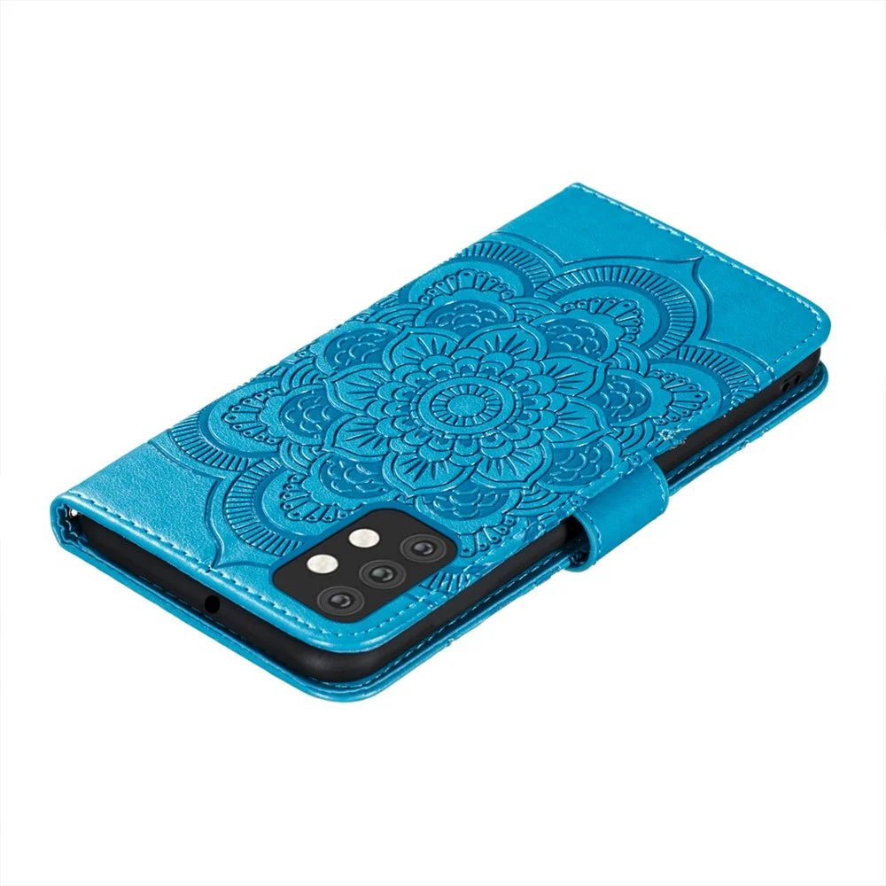 Imprint Mandala Flower Stand Leather Flip Shell for Samsung Galaxy A32 5G Case - Blue - 7
