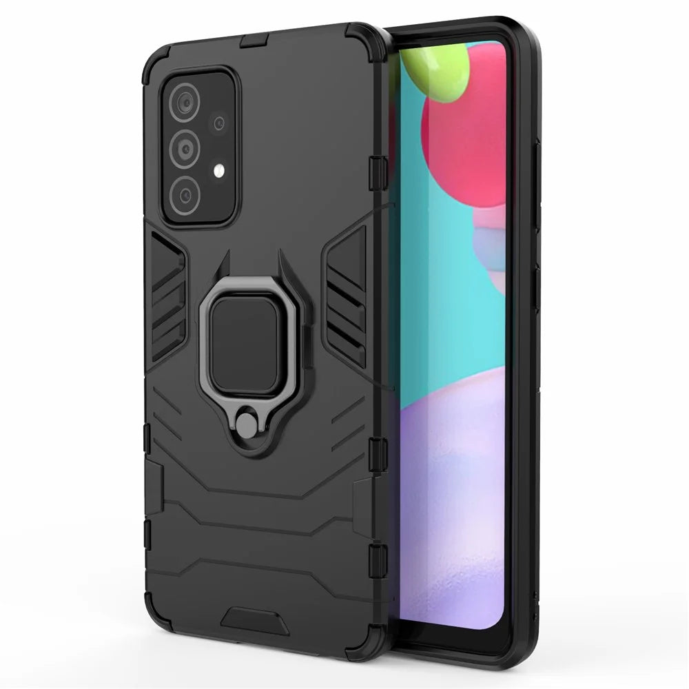 For Samsung Galaxy A52 4G/5G / A52s 5G Cool Guard PC + TPU Hybrid Phone Case Anti-shock Phone Cover with Ring Kickstand - Black - 1