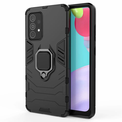 For Samsung Galaxy A52 4G/5G / A52s 5G Cool Guard PC + TPU Hybrid Phone Case Anti-shock Phone Cover with Ring Kickstand - Black - 1