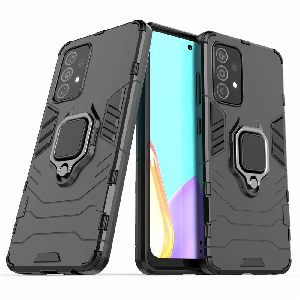 For Samsung Galaxy A52 4G/5G / A52s 5G Cool Guard PC + TPU Hybrid Phone Case Anti-shock Phone Cover with Ring Kickstand - Black - 2