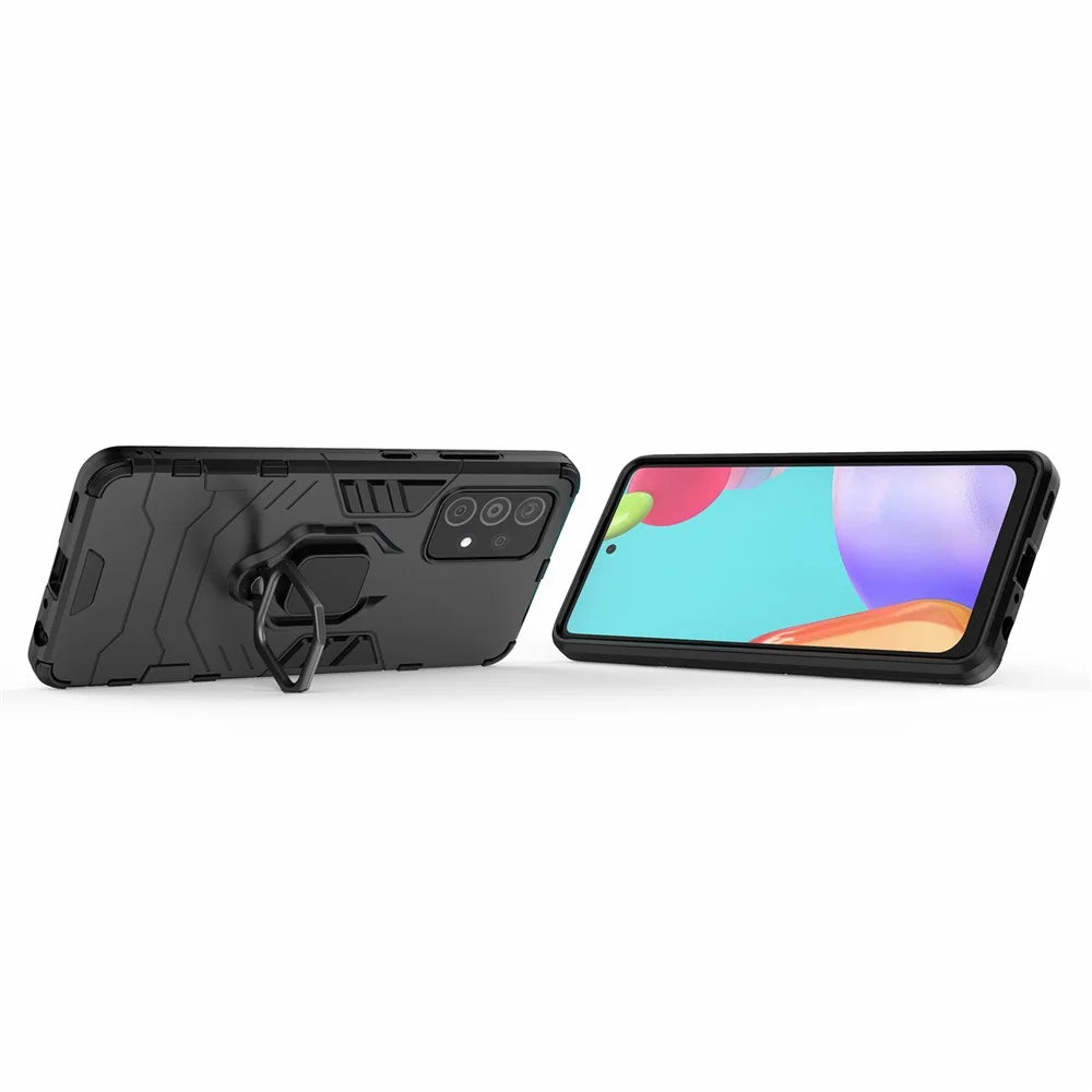 For Samsung Galaxy A52 4G/5G / A52s 5G Cool Guard PC + TPU Hybrid Phone Case Anti-shock Phone Cover with Ring Kickstand - Black - 3