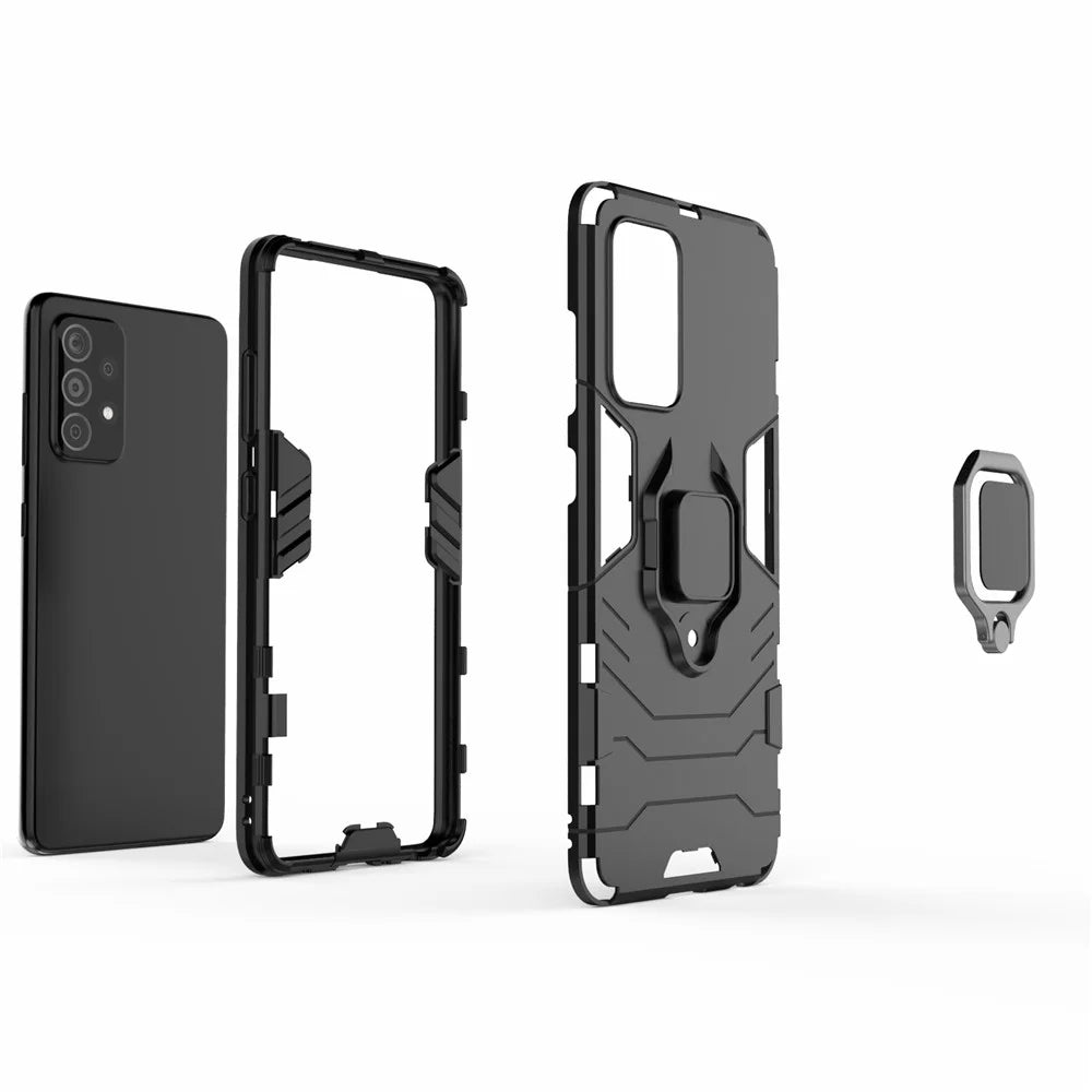 For Samsung Galaxy A52 4G/5G / A52s 5G Cool Guard PC + TPU Hybrid Phone Case Anti-shock Phone Cover with Ring Kickstand - Black - 4
