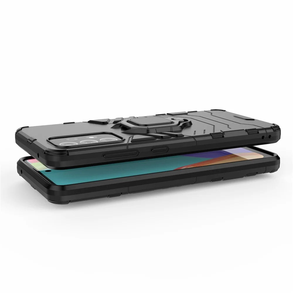 For Samsung Galaxy A52 4G/5G / A52s 5G Cool Guard PC + TPU Hybrid Phone Case Anti-shock Phone Cover with Ring Kickstand - Black - 5