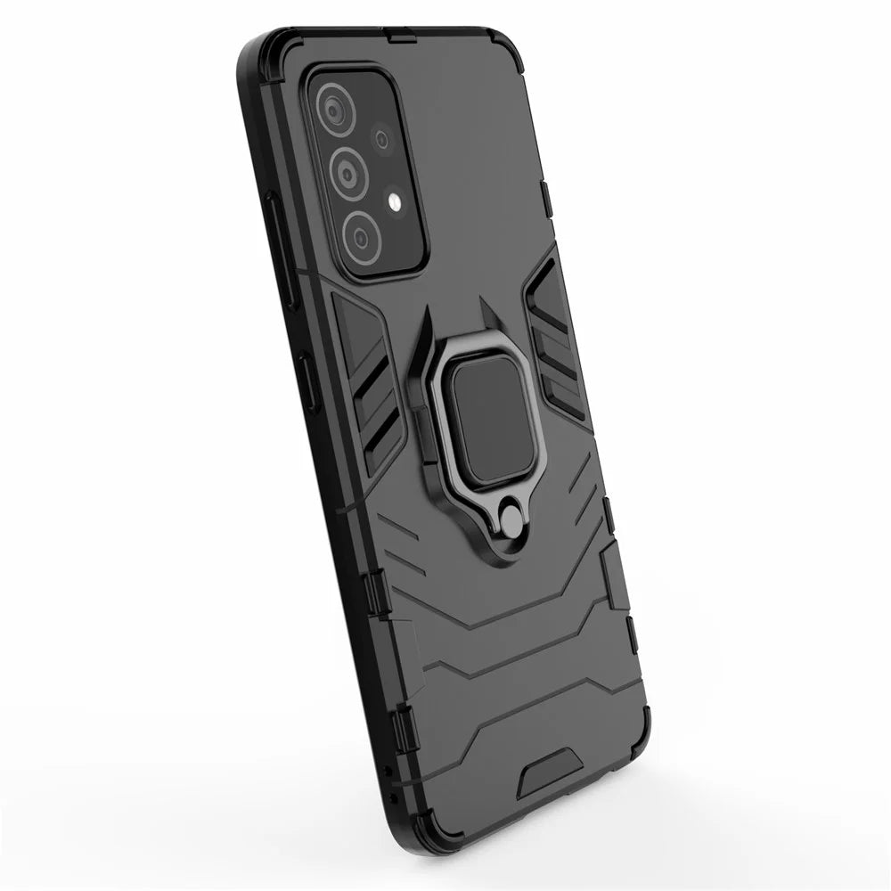 For Samsung Galaxy A52 4G/5G / A52s 5G Cool Guard PC + TPU Hybrid Phone Case Anti-shock Phone Cover with Ring Kickstand - Black - 6