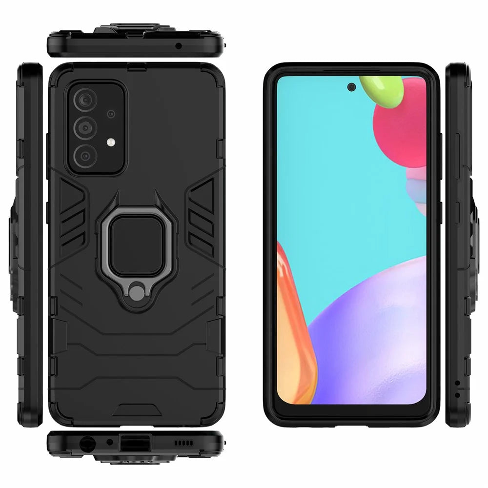 For Samsung Galaxy A52 4G/5G / A52s 5G Cool Guard PC + TPU Hybrid Phone Case Anti-shock Phone Cover with Ring Kickstand - Black - 7