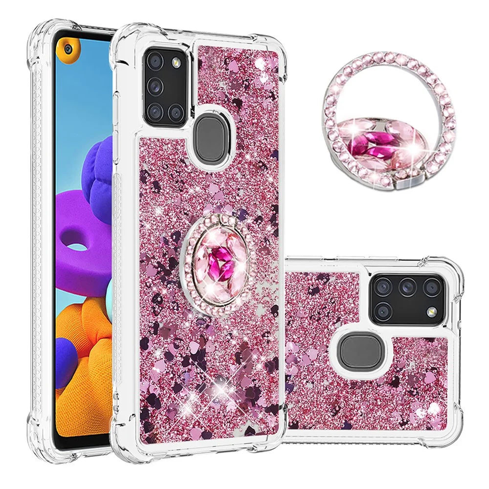 Shockproof Quicksand Kickstand TPU Smartphone Shell for Samsung Galaxy A21s - Red - 1